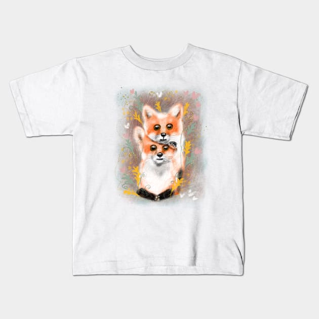 Cute fluffy foxes. Kids T-Shirt by Olena Tyshchenko